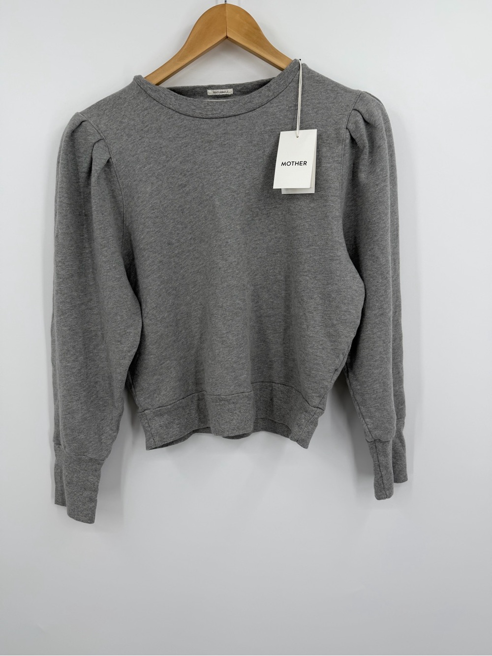 MOTHER The Curve Ball Puff Shoulder Sweatshirt Heather Grey Size M NWT